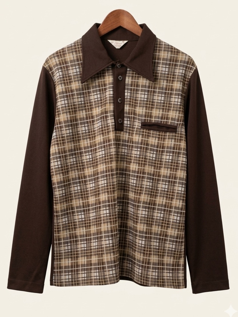 Vintage Aristocrat XL Plaid Long Sleeve Shirt Top Made in Canada Retro Brown 70s